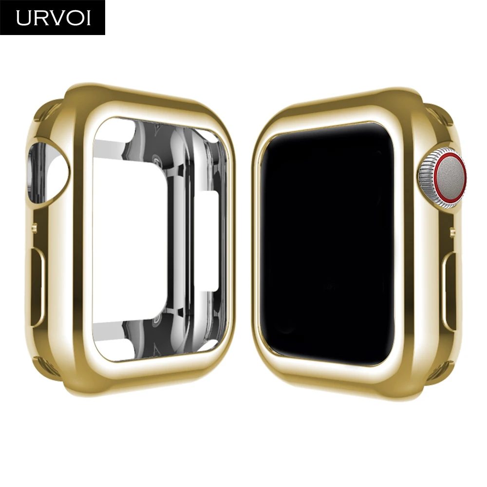 URVOI гальванический чехол из ТПУ для Apple протектор для часов серии 4 3 2 Чехол для iWatch Мягкий Бампер тонкая рамка 38 42 40 44 мм - Цвет: Gold