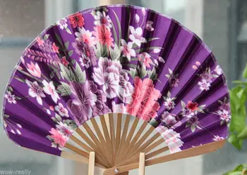 

new Style Chinese Folding purple Floral Bamboo Wood Hand Fan Decor