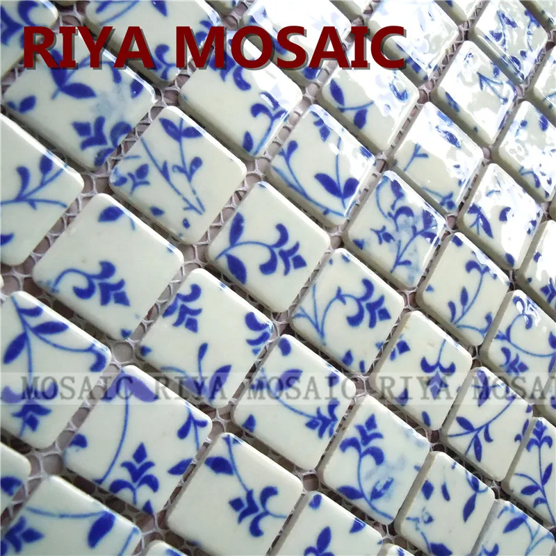 

Free Shipping RIYA 25mmBlue and white porcelain ceramic mosaic tile Swimming pool bathroom waistline Bar counter Floor 22pcs/lot