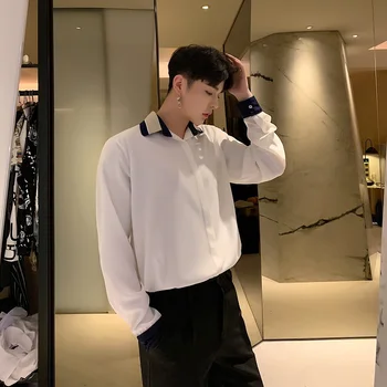 

Men Shirts Fashion Long Sleeve Casual White Shirt Male Streetwear Stage Show Party Nightclub Loose Dress Lovers Shirts