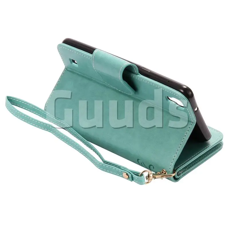 Embossing Cat Girl 9 Card Leather Wallet Case for LG X Power LS755 K220DS K220 US610 K450 - Green