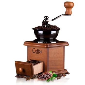 

1 Set Classical Wooden Mini Manual Bean Coffee Grinder Hand Crank Stainless Steel Retro Spice Burr Mill Grinding Machine