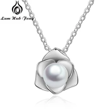 Цветок с жемчугом ожерелье подвеска длинная Очаровательная цепочка 925 пробы серебряные ювелирные изделия подарок для женщин девочек дропшиппинг(Lam Hub Fong