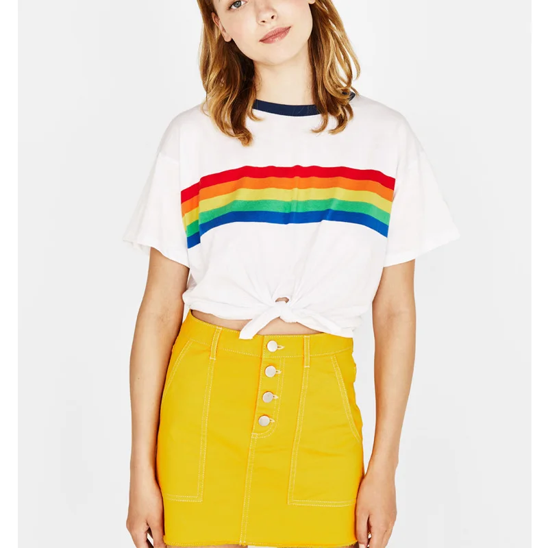 

GERMINATE Rainbow Cropped T Shirts Women Summer Aesthetic Christmas White Cotton Baggy Tops Vegan Feminist Harajuku Friends