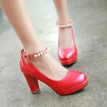 Beaded Red Bottom High Heels 2016 Spring And Autumn Sandals Women Shoes Sweet Round Toe Pumps