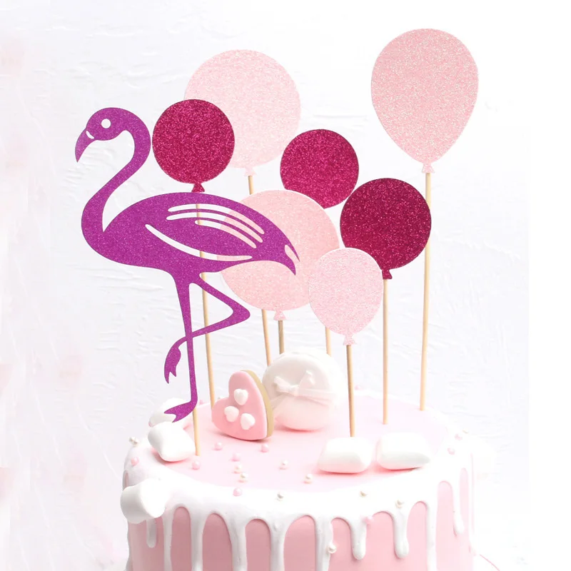 Акриловые топперы для торта с изображением золотого единорога, фламинго, день рождения, кекс, Топпер для детей, день рождения, детский душ, вечерние украшения для торта с изображением единорога - Цвет: 8pcs cake toppers