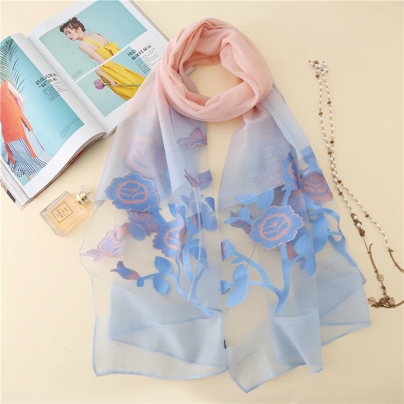 Шелковый шарф для женщин, модная шаль с цветами, шарф, градиентный цвет, Пашмина, элегантные женские зимние шарфы, хиджаб бандана - Цвет: MG8
