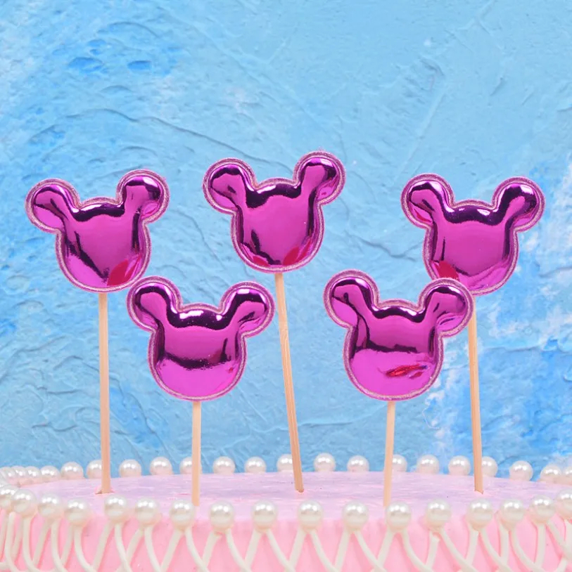 5 шт./партия, милый топ для торта с изображением пирожного на день рожденья, Детские флажки для душа вечерние свадебные украшения - Цвет: Mickey Rose