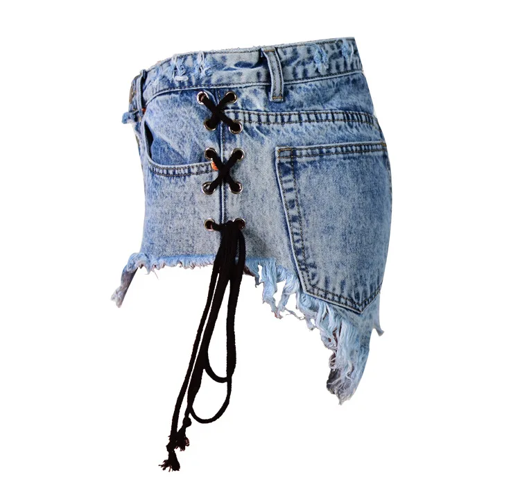 2017 Europe and the United States women's high waist open-style quilts Slim wear fringed snowflakes double banded ladies denim shorts (9)