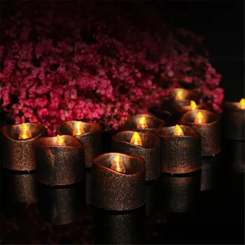 

12pcs LED Tea Light Candles Realistic Battery-Powered Flameless Candles for Wedding Decor Golden silk tea candle