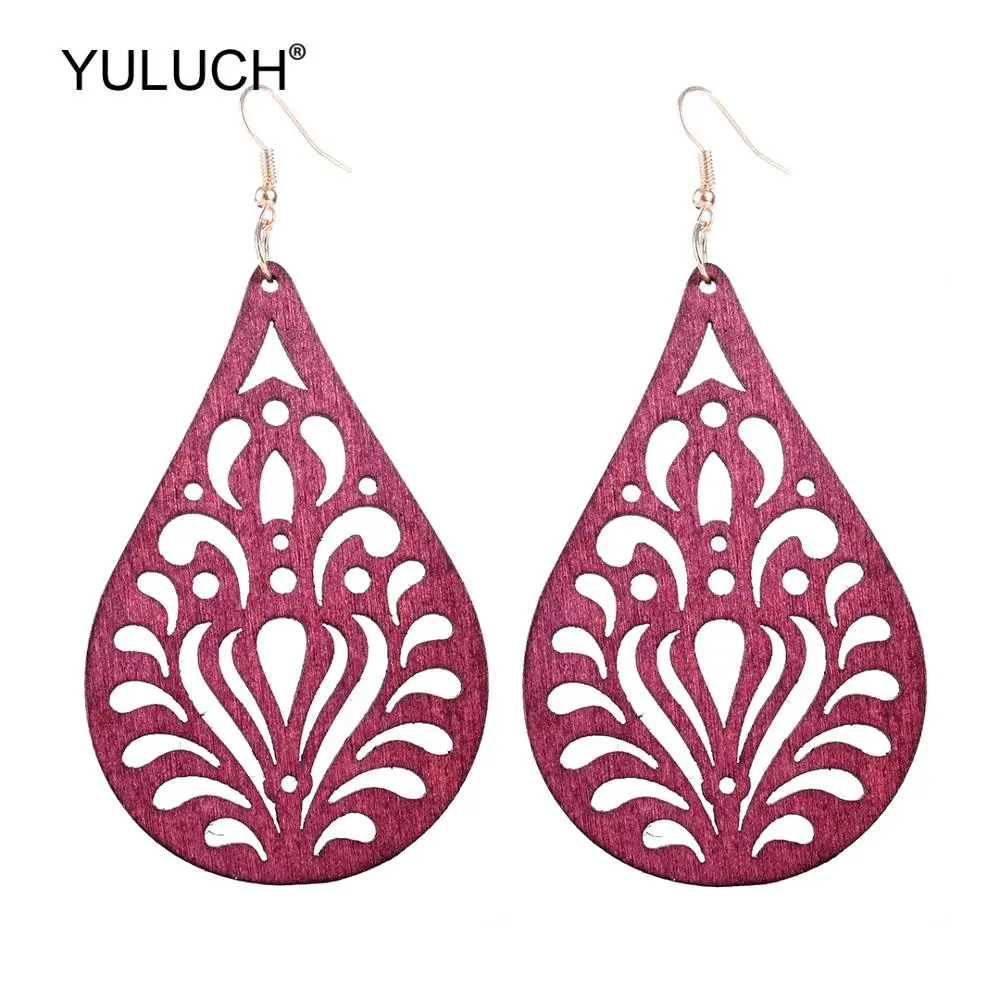 YULUCH 2019 красные черные деревянные полые серьги в форме капли винтажные индийские
