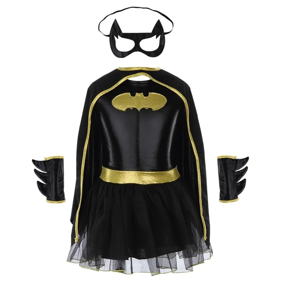 Нарядное платье для девочек с Бэтменом и Бэтгерл; костюм супергероя с юбкой-пачкой; комплект из 4 предметов