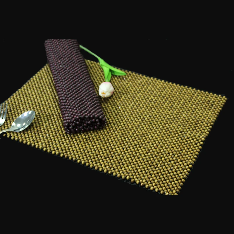 

100% Wood Beads Placemat Hand Made Table Place Mat Heat Insulation Pad Coasters for Dinning Coffee Tea Drink