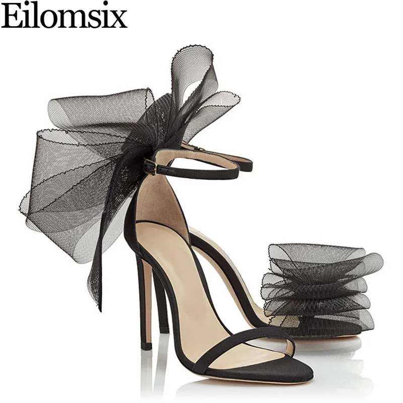 

Eilomsix Asymmetric Butterfly-knot Summers Sandals Woman Genuine Leather Ankle Wrap Peep Toe Women Sandals Runway Party Shoes