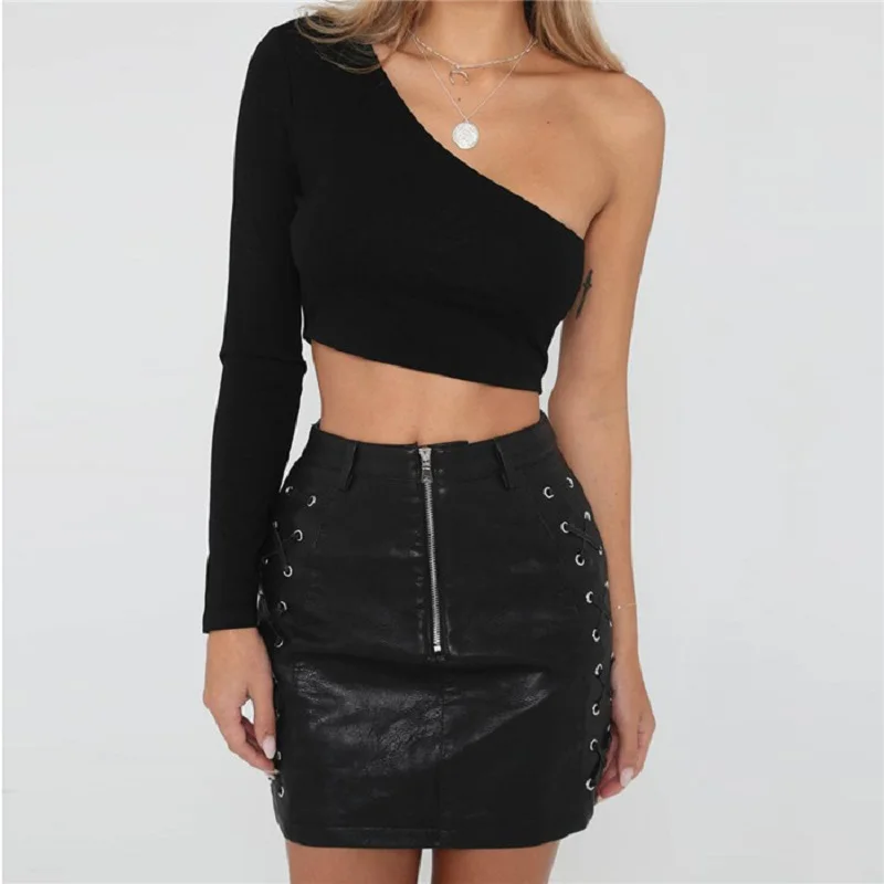 

Sexy Women Tank Tops Female One Shoulder Crop Tops 2019 Summer Beach Vest Bare Midriff Summer Fashion Clothes Cropped Camis Tees