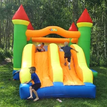 Надувной батут в форме замка, батут, препятствия, двойные слайды 6,5*4,5*3,8 м, большой размер, батут, Надувной Батут Дом