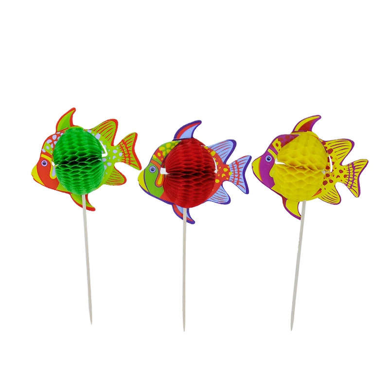 

20pcs Marine Fish Sticks Picks Wooden Parasol Party Artwork Toothpick Decoration#Cupcake/Fruit/Cake/Ice cream Topper Pricks