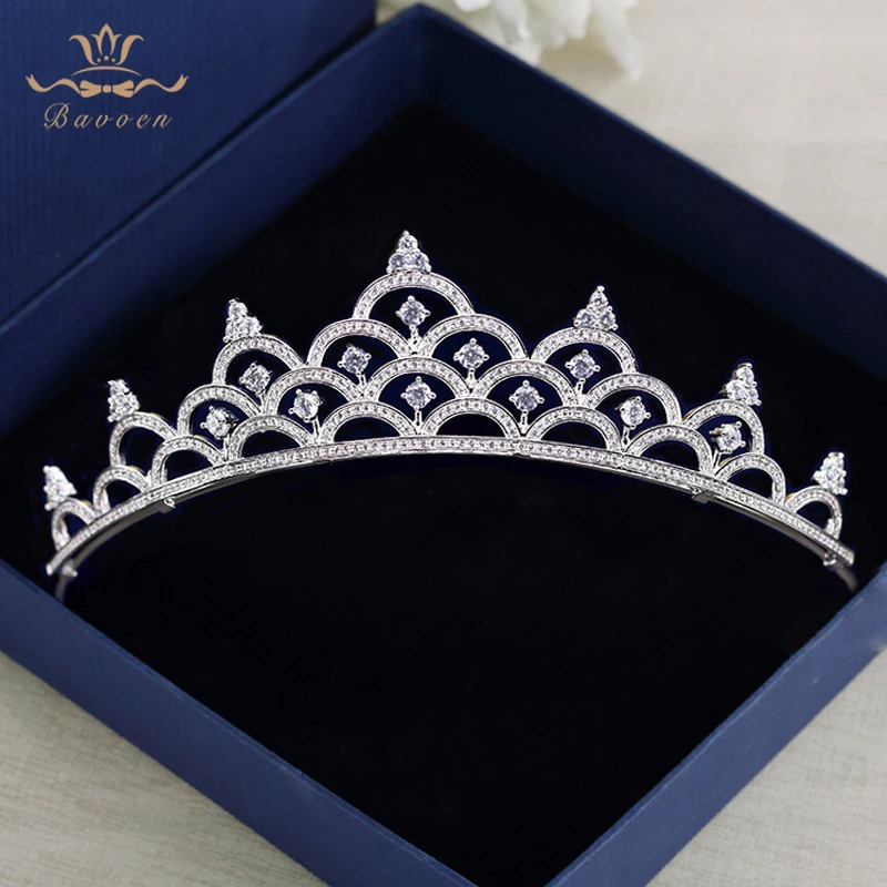 

Bavoen Luxurious Royal Zircon Bridal Tiaras Crowns Sparkling Silver Bridal Headbands Crystal Plated Wedding Hair Accessories