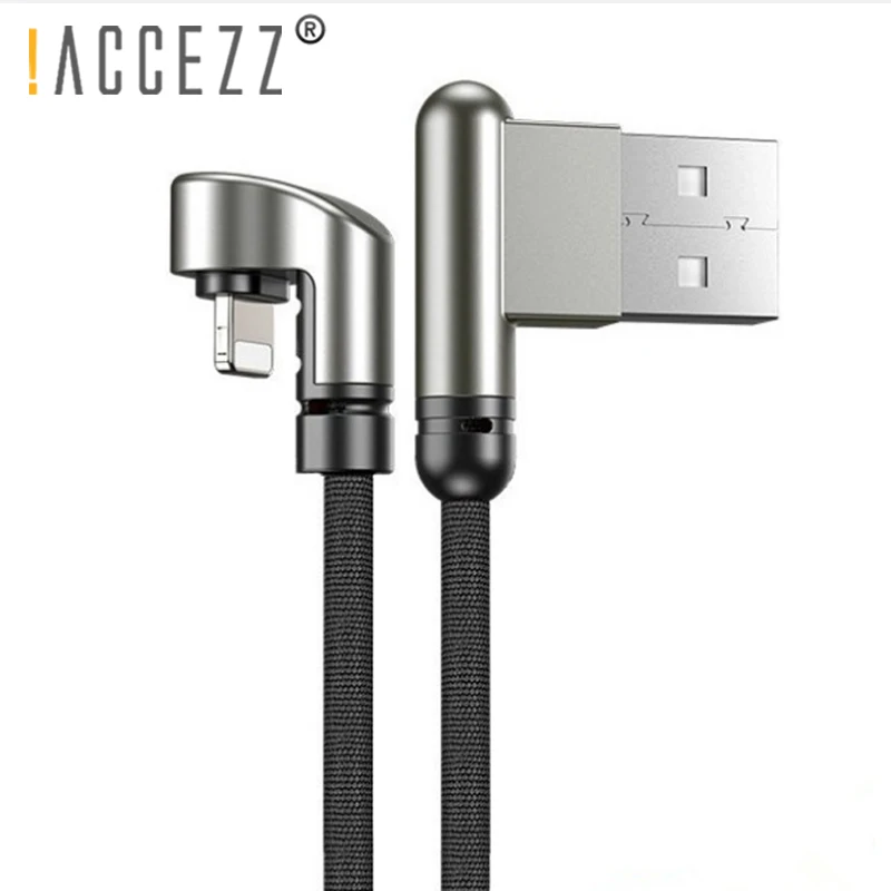 

!ACCEZZ USB Cable Lighting Charger For iPhone 5 6 7 X XS XR 180 Degree Elbow Fast Charging Charge Cord Wire Data Cables For iPad