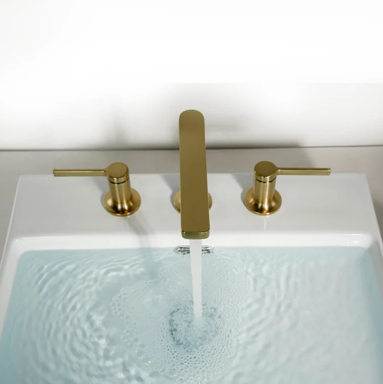 Nordic Минималистский все медная втулка для слива Золотой Ванная комната двойной три отверстия Сплит настольная раковина кран рисунок