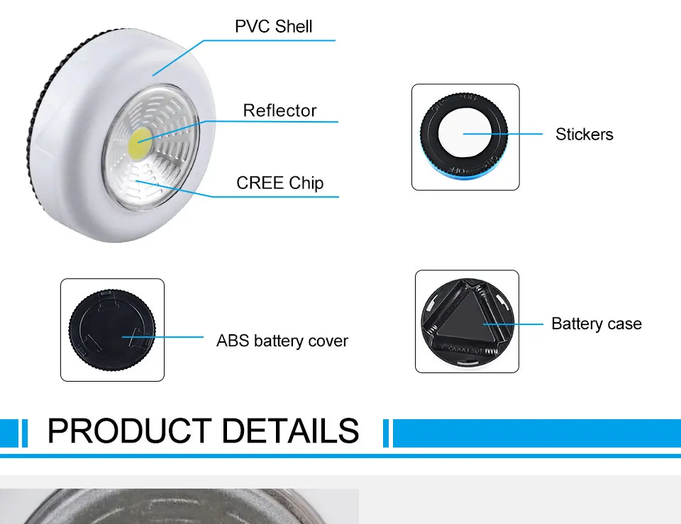 Press Switch Wireless LED Under Cabinet Light Sticker for Wardrobe Kitchen Closet Wall Stair Light Battery Powered (5)