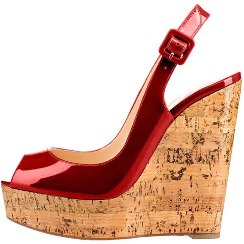 SHOFOO/красивая модная обувь; ; лакированная кожа; босоножки на танкетке 14,5 см; женские босоножки Размер: 34-45