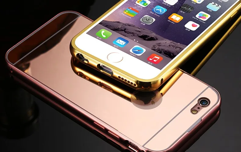 Роскошное металлическое жесткое покрытие алюминия рамка+ зеркальный ПК задняя крышка Телефон чехол для iPhone 6 6S Plus