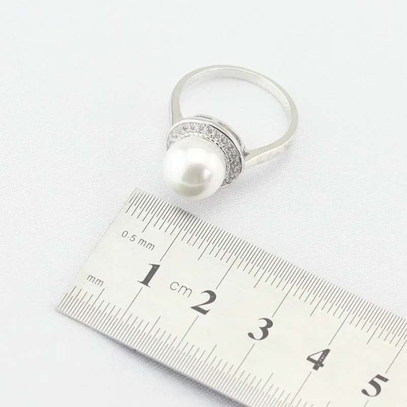 Круглый белый пресноводный жемчуг, серебро 925, ювелирные наборы для женщин, ожерелье, подвеска, серьги, кольца, подарочная коробка