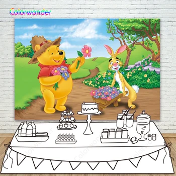 

Winnie Pooh Theme Party Photocall Background Cute Bear with Rabbit Rurality Photo Backdrop for Baby Shower Kids Birthday Decor