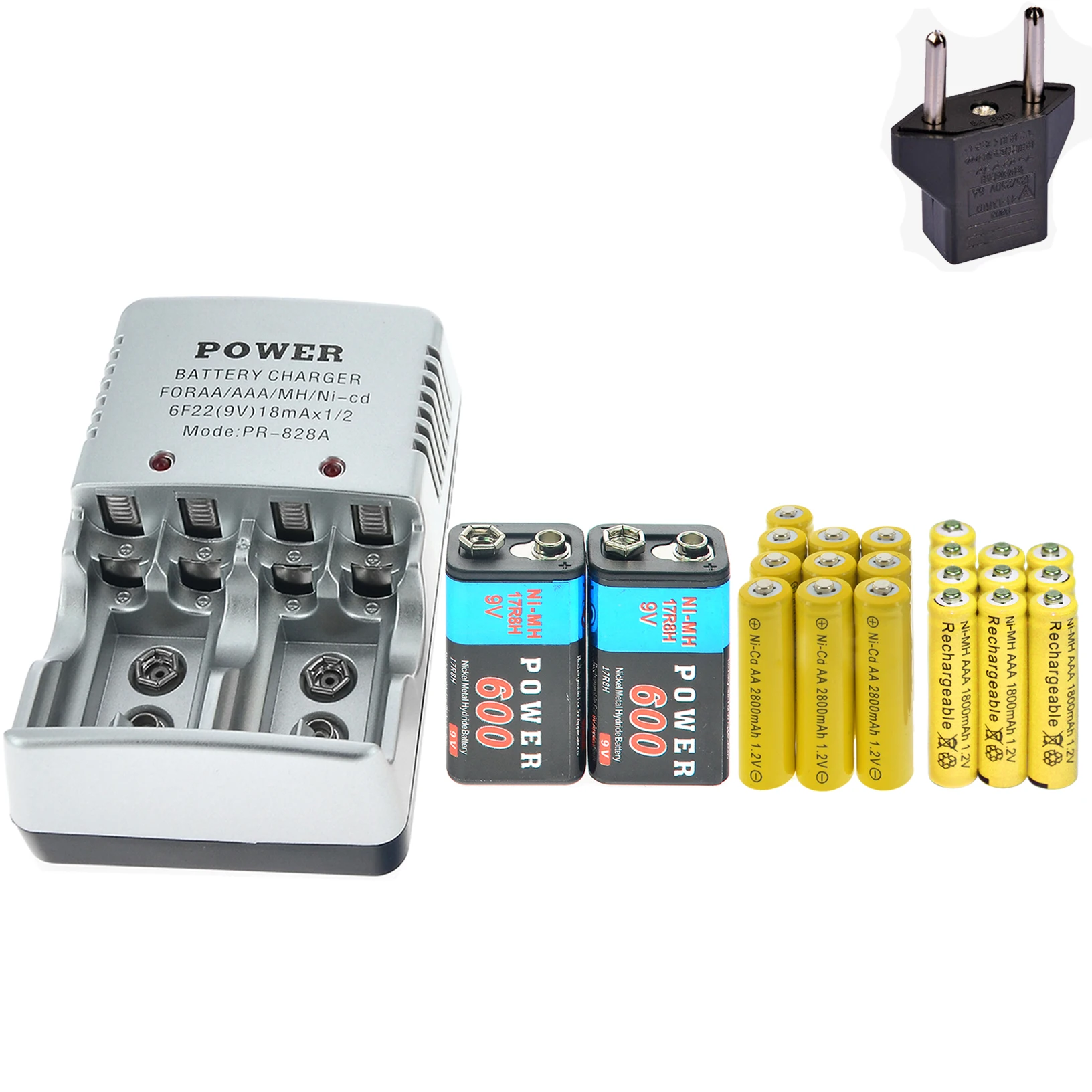 10x AA 3000mAh+ 10x AAA 1800mAh аккумулятор+ 2x9 v 600mAh аккумулятор+ зарядное устройство желтый перезаряжаемый аккумулятор