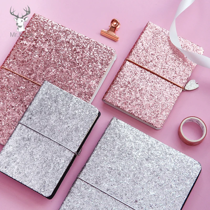

A5 A6 Notebook Paper Bling Pink Silver Sequins Notepad Diary Journal Office School Supplies Travelers Drawing Gift Stationery