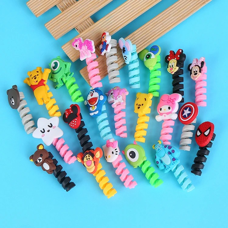 

100pcs/lot Spiral Cord Holder Cable Winder Cartoon USB Cable Earphone Protector Charging line saver For iphone cable protection