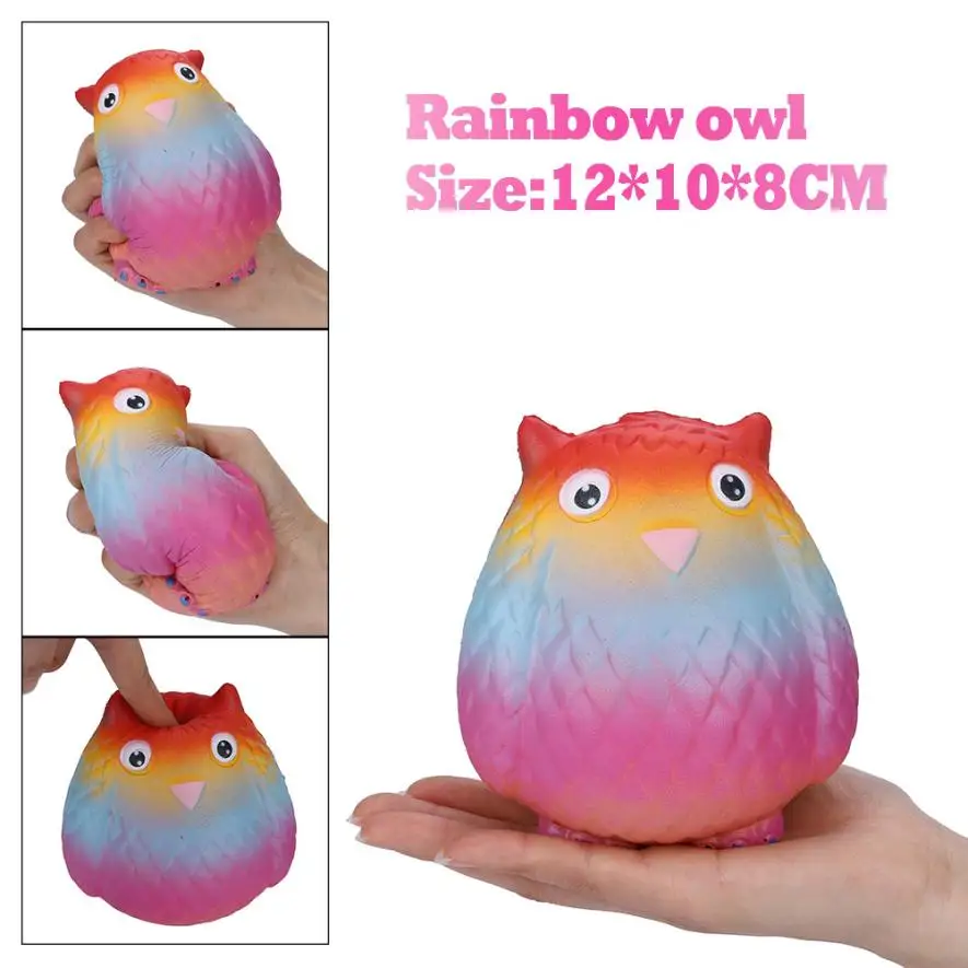 Анти-стресс мягкими игрушками замедлить рост Kawaii палец Красочные Сова мороженого животных Jumbo мобильного телефона ремешок болотистый сжимающаяся игрушка t313 30