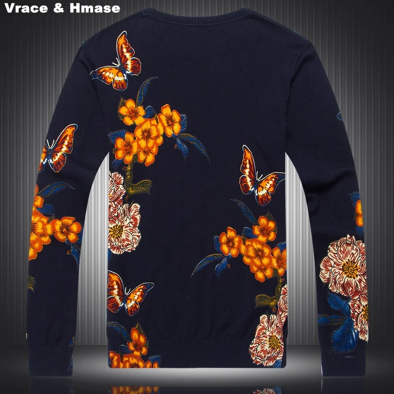 Китайский стиль птица бабочка с цветочным принтом бутик свитер 2016 осень и зима новый модный качественный свитер мужской m-xxxl