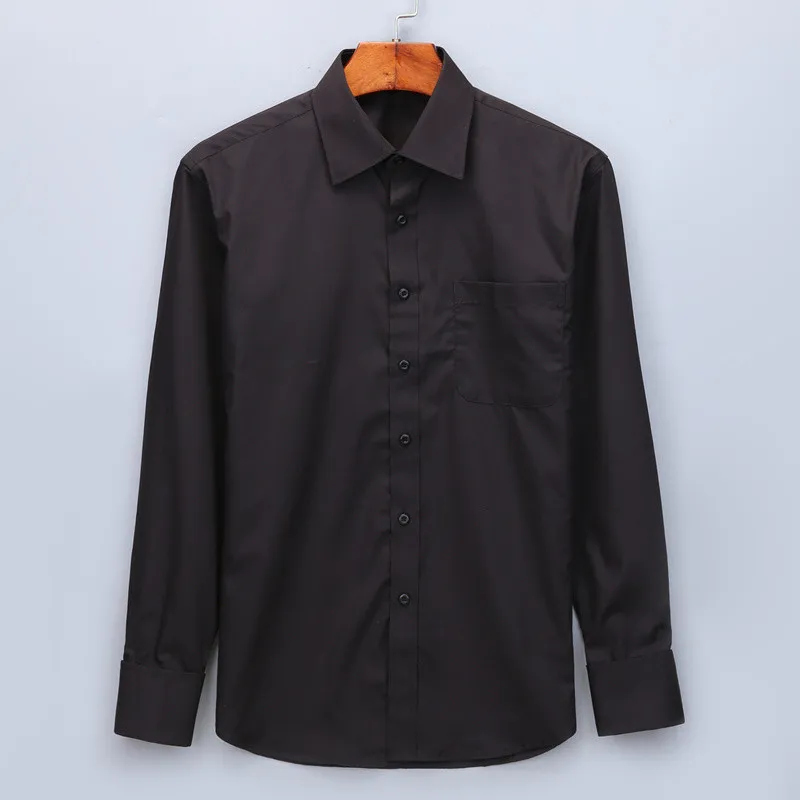 Классические черные французские запонки, мужская деловая одежда, рубашка с длинным рукавом, мужская рубашка с отворотом, мужская повседневная рубашка 4XL 5XL 6XL
