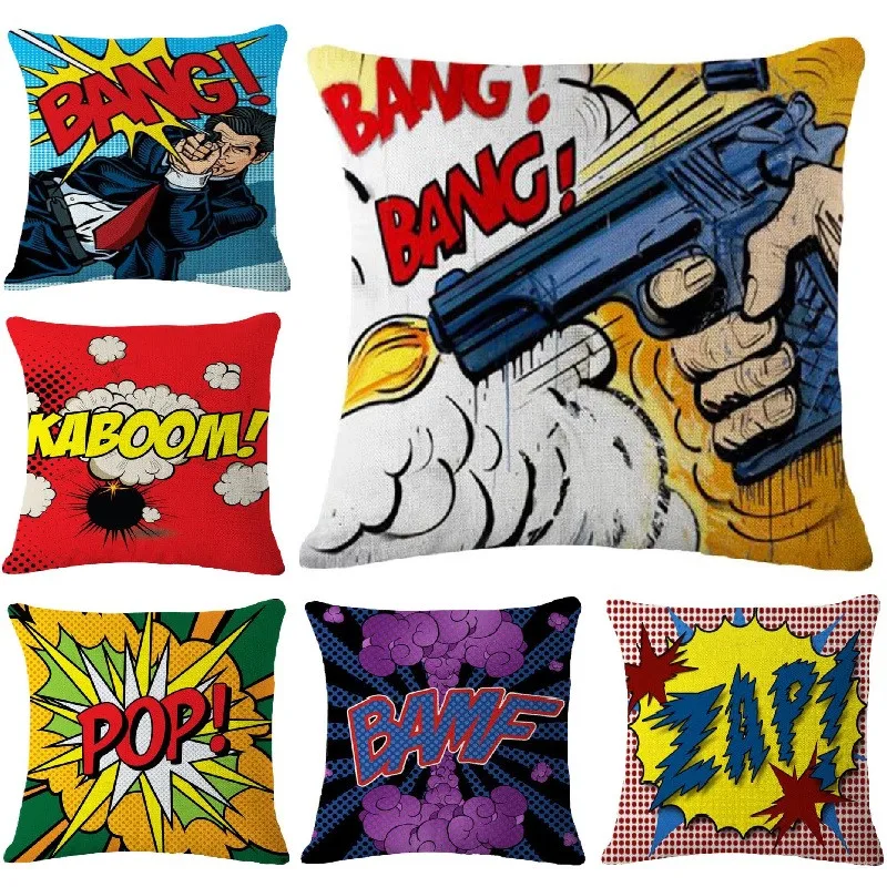 Pop Art Boom Pillows Cover Fashion Cushion Cover Linen Case Home Decoration Car Sofa Decorative Pillowcase coussin 45x45cm