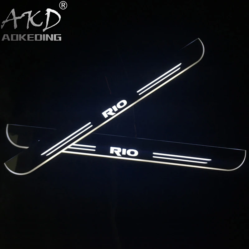 AKD 4PCS Acrylic Moving LED Welcome Pedal Car Scuff Plate Pedal Door Sill Pathway Light For Kia Rio 3 4