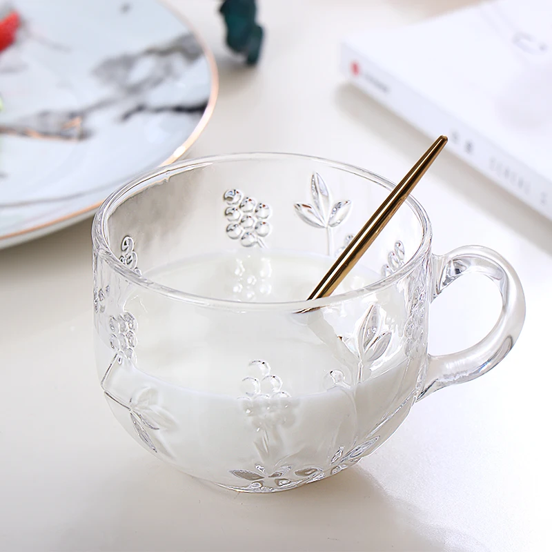 Рельефная чашка для живота, прозрачные чашки для завтрака с ручкой, креативная Толстая стеклянная кружка для молока, воды, кофе