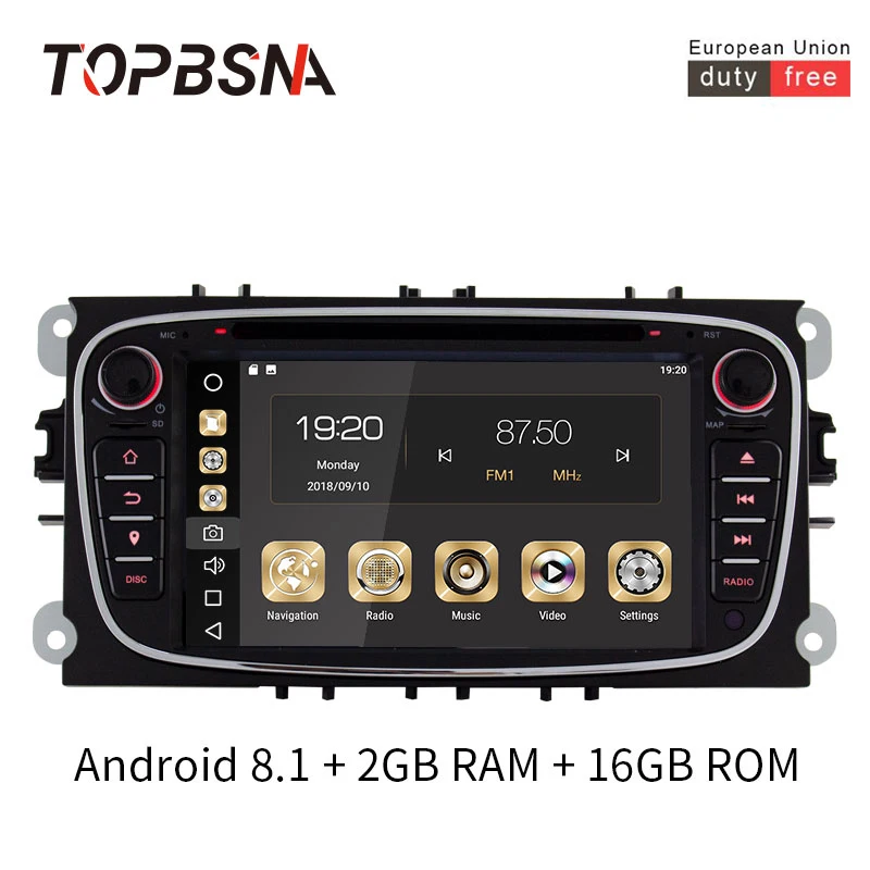 

TOPBSNA 2 Din Car Multimedia Player Android 8.1 for FORD/Focus/S-MAX/Mondeo/C-MAX/Galaxy GPS Car DVD Radio WIFI Stereo Navi RDS