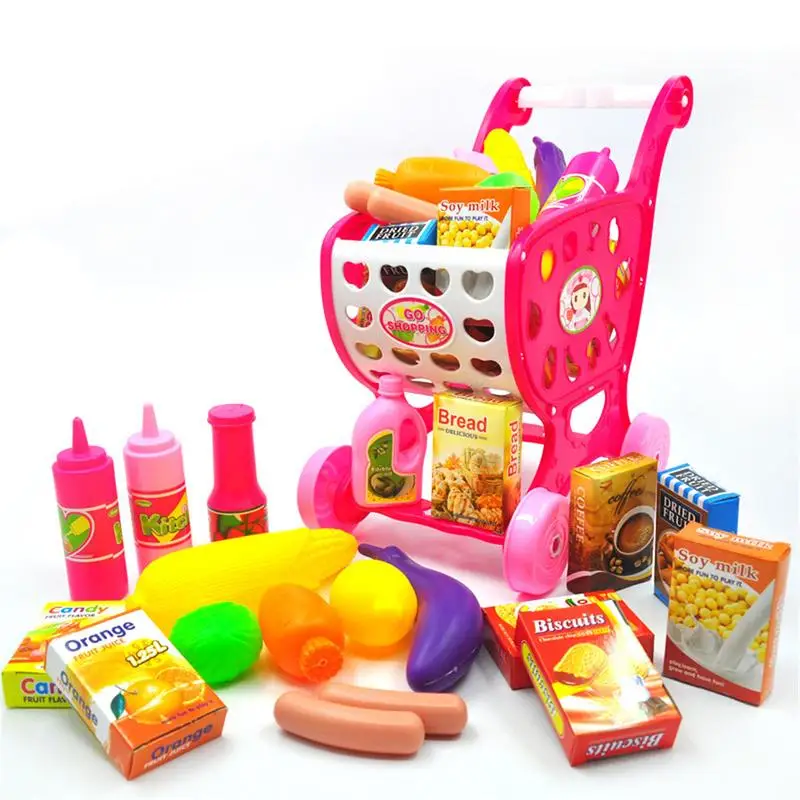 

Kids Children Shopping Trolley Cart Basket Play Toy Plastic Vegetable Snacks Simulation Shopping Carts Christmas Birthday Gift