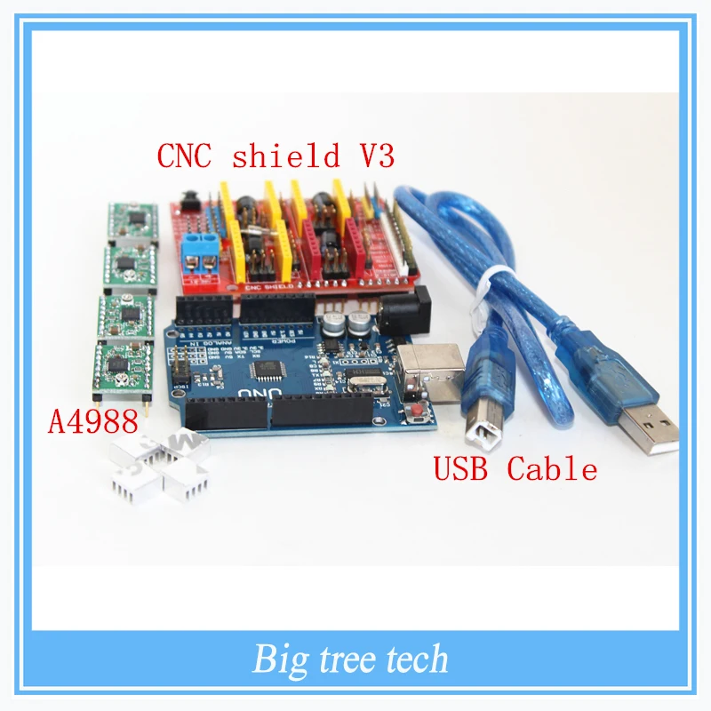 ФОТО 3D printer kit CNC shield V3  Expansion Board  + UNO R3 + 4 pcs A4988 +  USB cable for 3D printer