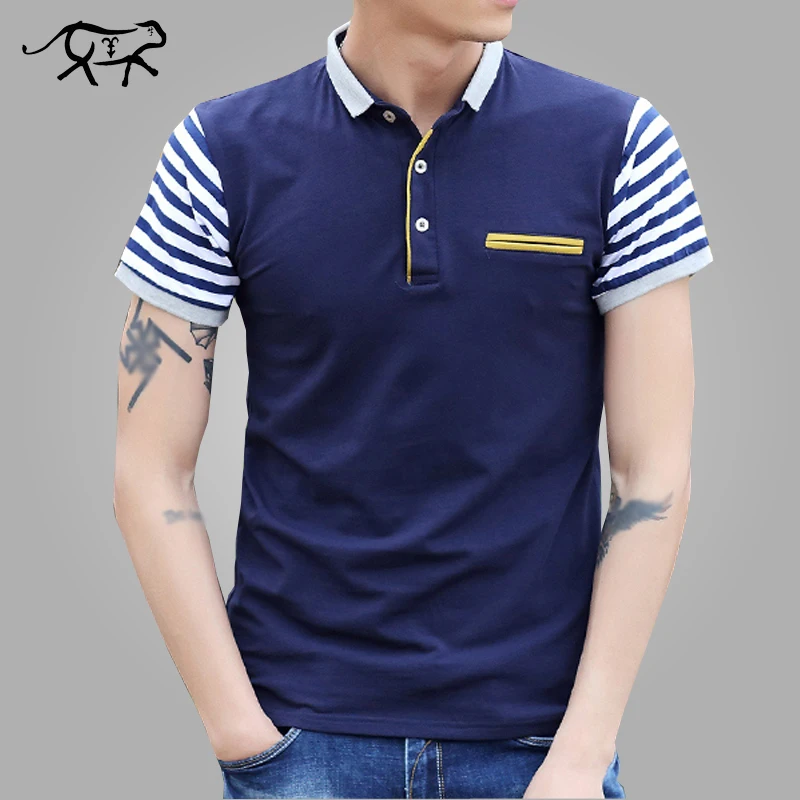 Men T Shirt Summer Business Casual Breathable White Striped Short