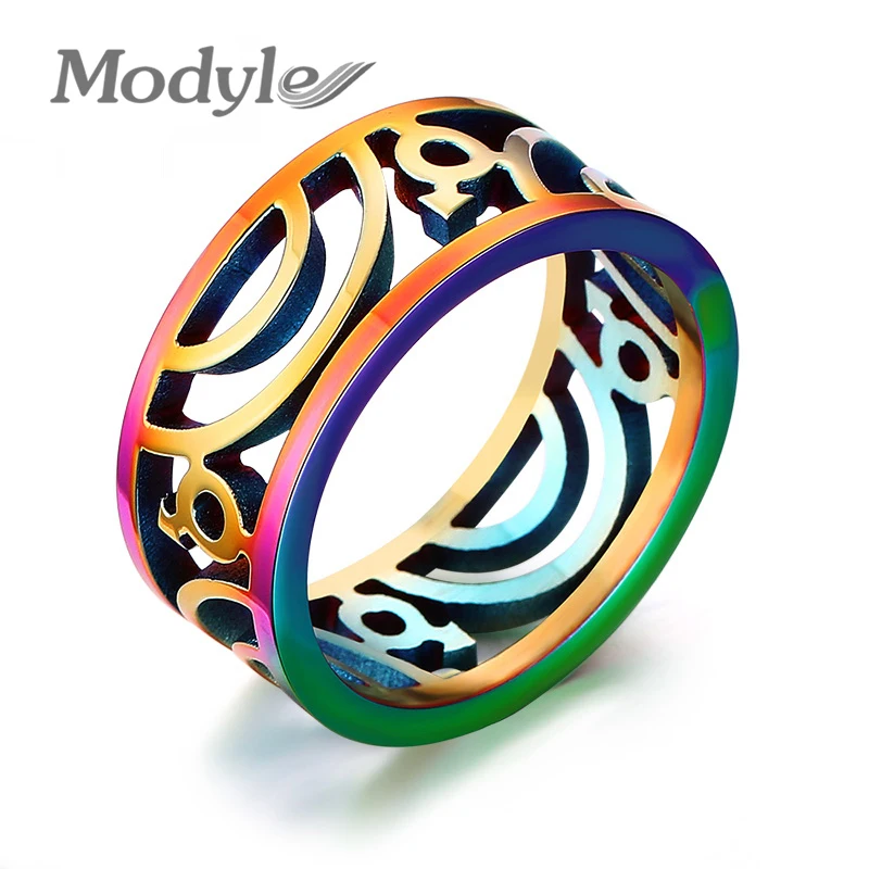 modyle gay pride wedding rings for men jewelry 9mm wide stainless steel rings with rainbow color - Rainbow Wedding Rings modyle gay pride wedding rings for men jewelry 9mm wide stainless steel rings with rainbow color - Rainbow Wedding Rings
