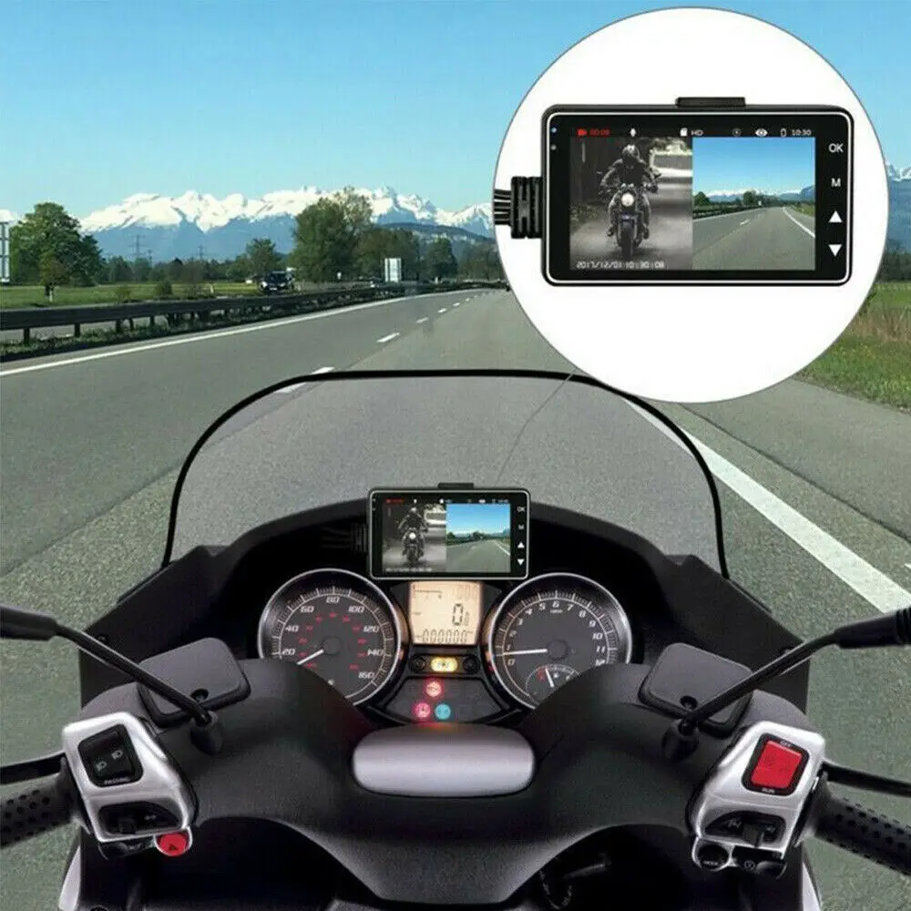 

For 3" HD 1080P Motorcycle Camera Dash Cam DVR Video Recorder Dual Lens Loop Record