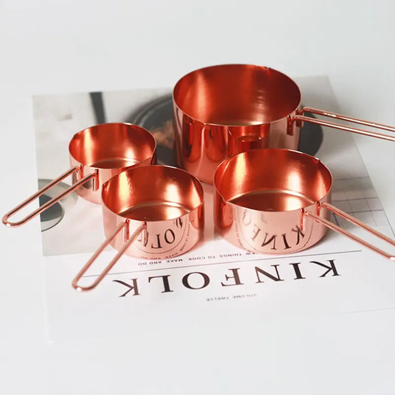 4Pcs/SET  Luxury Stainless Steel Measuring Cups Copper Plated Kitchen Measuring Tools