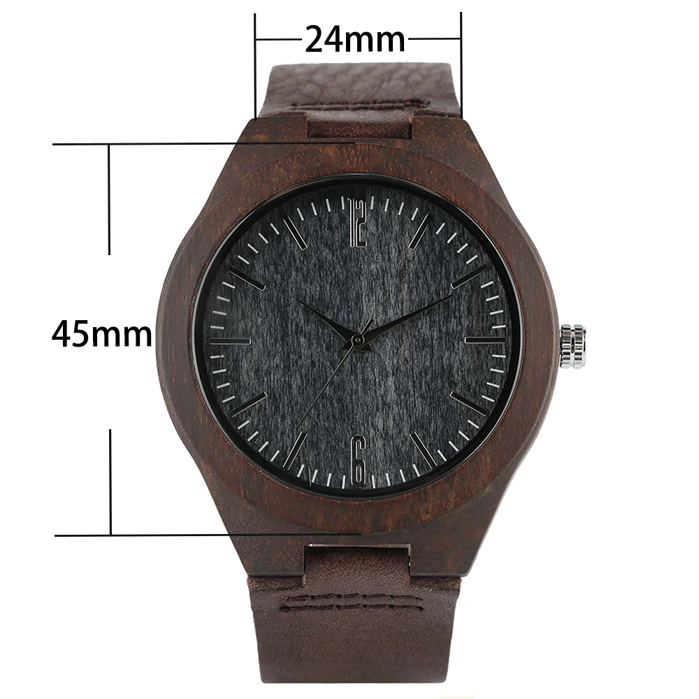 YISUYA New Arrival Men Genuine Leather Band Strap Wrist Watch Nature Wood Creative Dark Brown Women Modern Fashion Bamboo Sport (14)