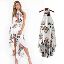 Floral Print Dress Off The Shoulder Slit Maxi Dress 2017Women Summer Chiffon Long Dress Blusas Feminina Sleeveless Slit Vestidos