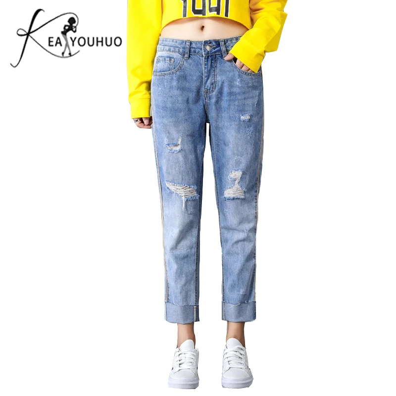 New Summer Trousers 2018 Ladies Mom Loose Denim Ripped