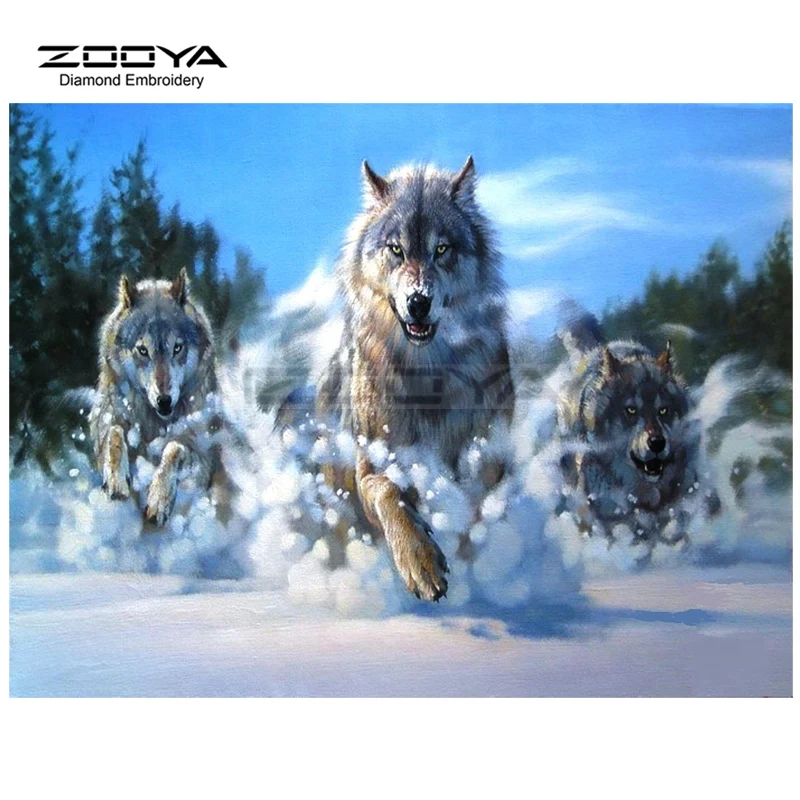 

ZOOYA Diamond Embroidery 5D DIY Diamond Painting Snow Wolves Run Animal Diamond Painting Cross Stitch Rhinestone Mosaic BJ1855