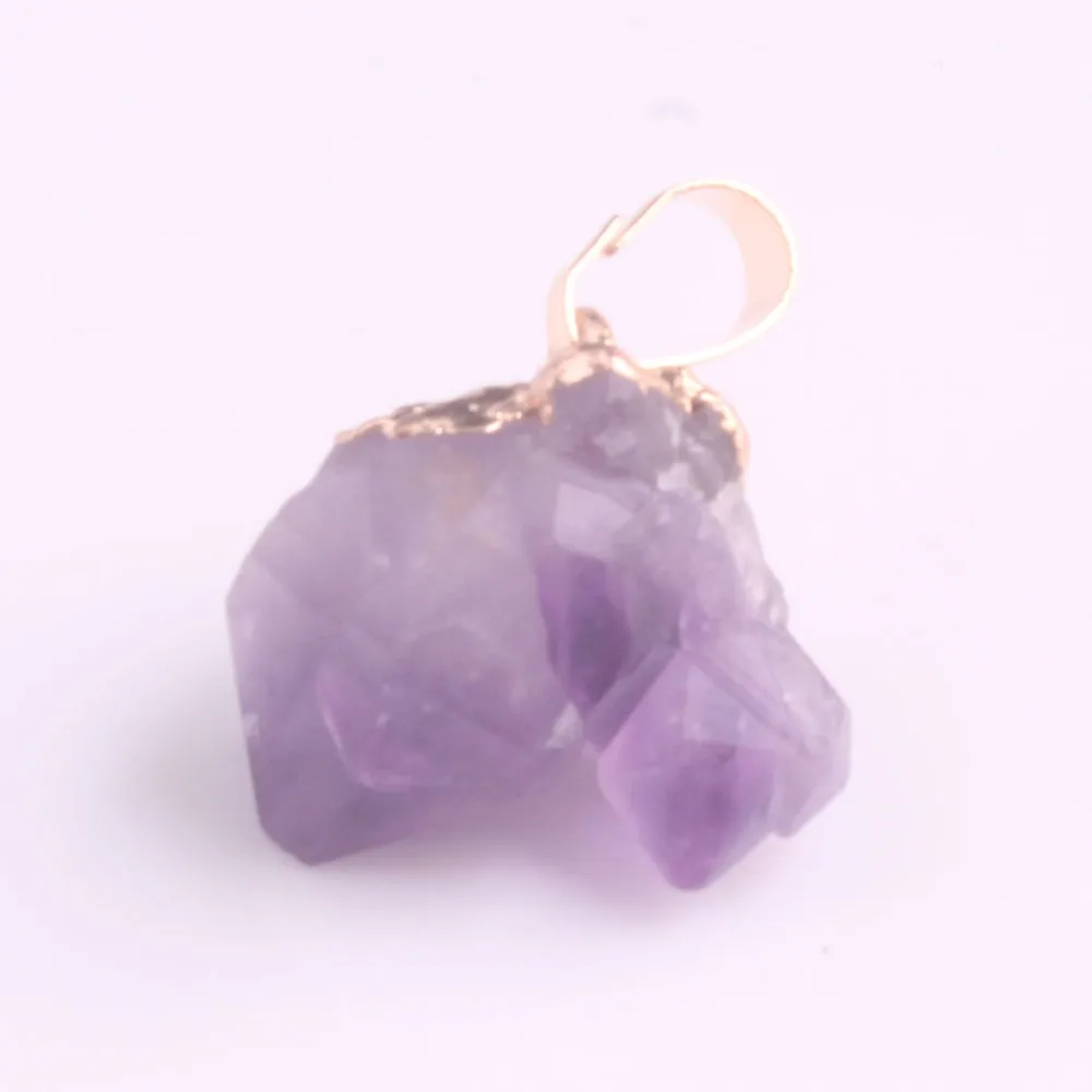 

Wholesale 50pcs/lot Plated Goldens Natural Stone Irregular Flower Shape Treat Amethysts Necklaces Pendant Charms Free Shipping